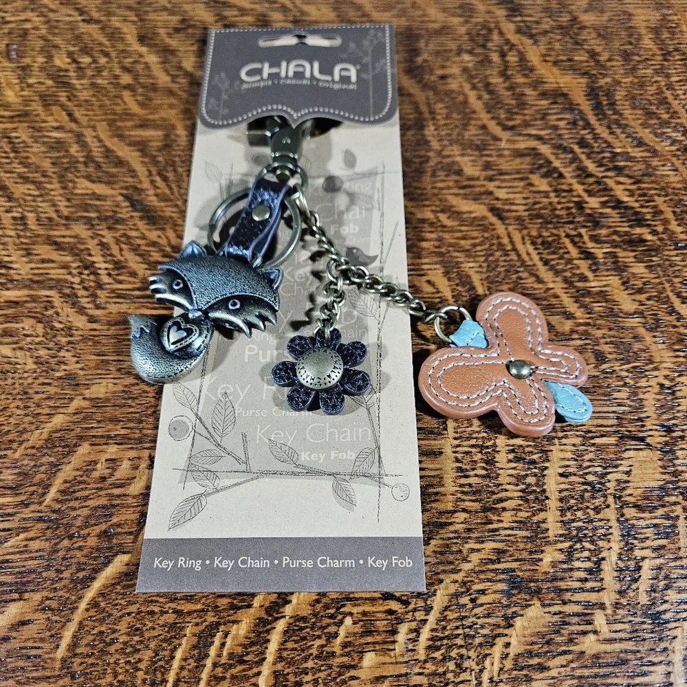 Chala Fox and Flower Keychain Metal Charming Keychain NWT